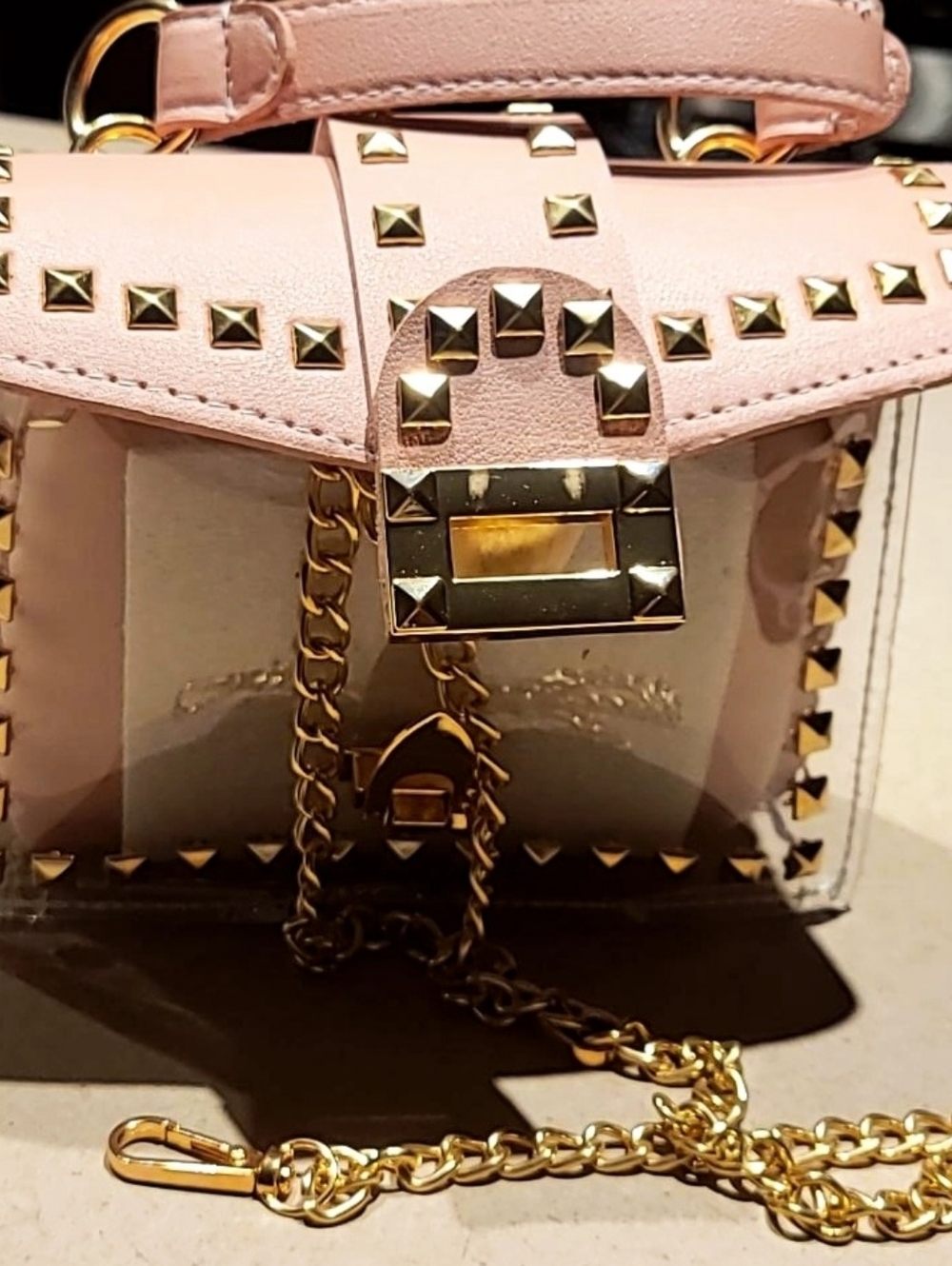 Pink Studded Chain Shoulder Bag - Elegant Womens Crossbody